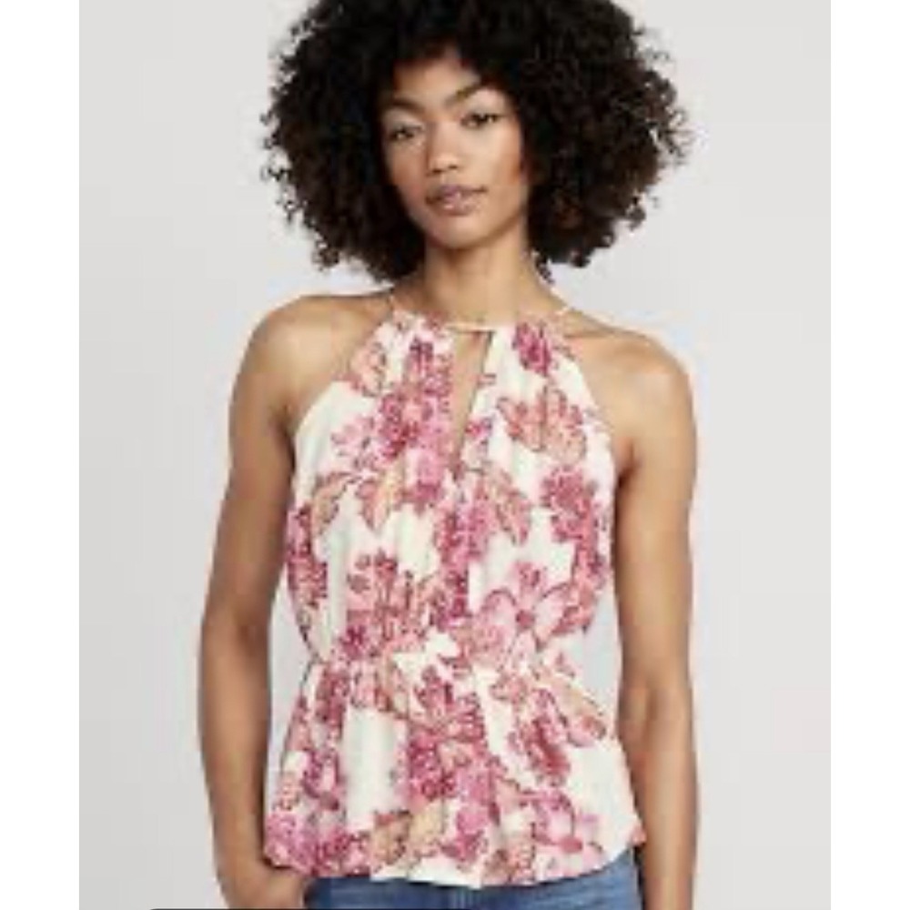 Old Navy Waist-Defined High-Neck Floral Halter Sleeveless‎ Blouse M